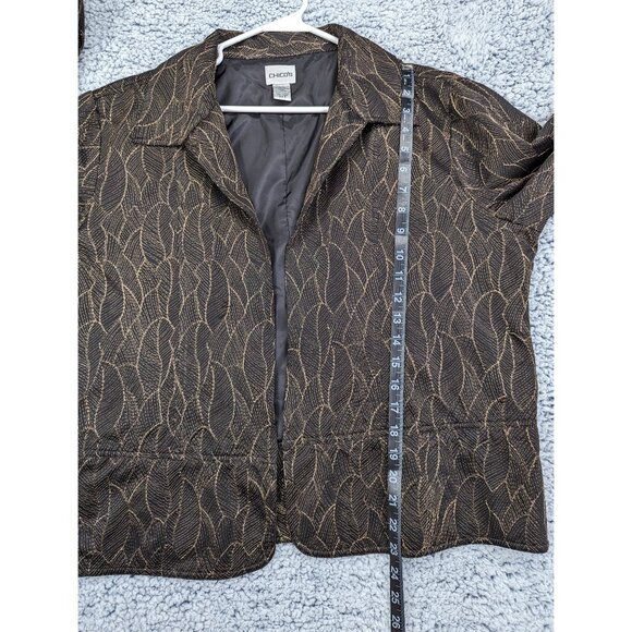 Chicos Metallic Dark Floral Blazer Size 3 / XL Open Front Embroidered Black Gold - Picture 9 of 10